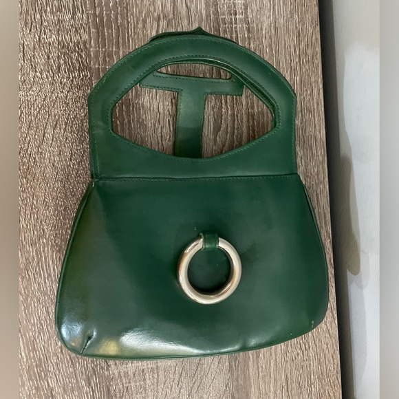 Areitio Vintage Green Leather Handbag Hand Painted 3 Pocket READ Silver Closure - Picture 5 of 11